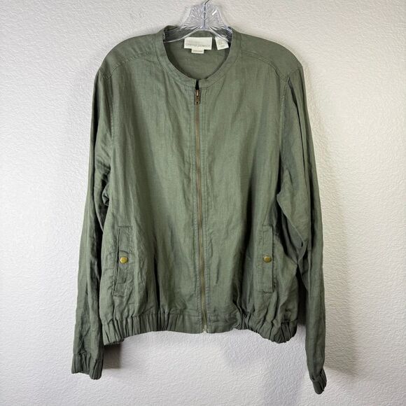 Cynthia Rowley Linen Bomber Jacket Olive‎ Green Full Zip Lightweight XL - Picture 1 of 5